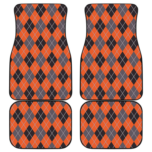 Orange And Grey Halloween Argyle Print Front and Back Car Floor Mats