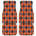 Orange And Grey Halloween Argyle Print Front and Back Car Floor Mats