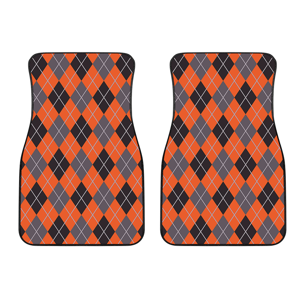 Orange And Grey Halloween Argyle Print Front Car Floor Mats
