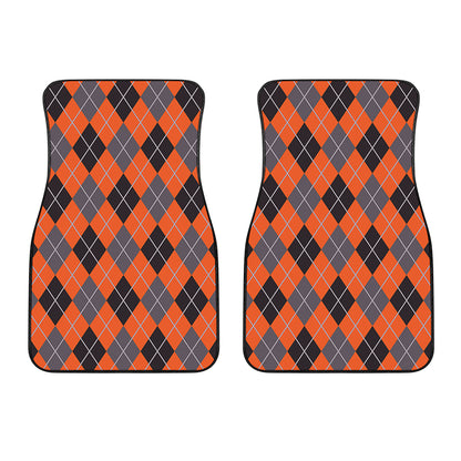 Orange And Grey Halloween Argyle Print Front Car Floor Mats