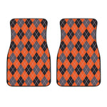Orange And Grey Halloween Argyle Print Front Car Floor Mats