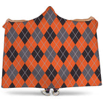 Orange And Grey Halloween Argyle Print Hooded Blanket