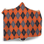 Orange And Grey Halloween Argyle Print Hooded Blanket