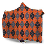 Orange And Grey Halloween Argyle Print Hooded Blanket