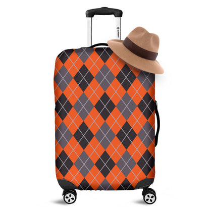 Orange And Grey Halloween Argyle Print Luggage Cover