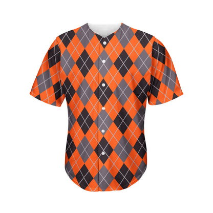 Orange And Grey Halloween Argyle Print Men's Baseball Jersey