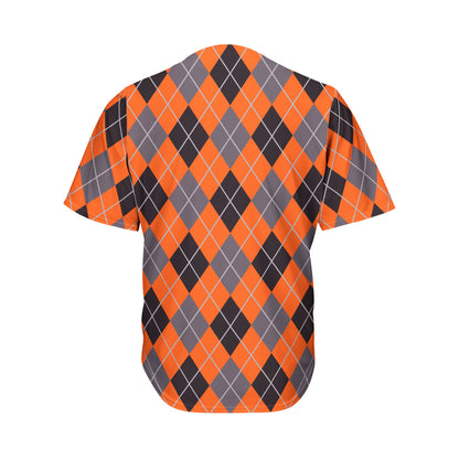 Orange And Grey Halloween Argyle Print Men's Baseball Jersey