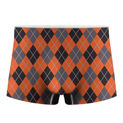 Orange And Grey Halloween Argyle Print Men's Boxer Briefs
