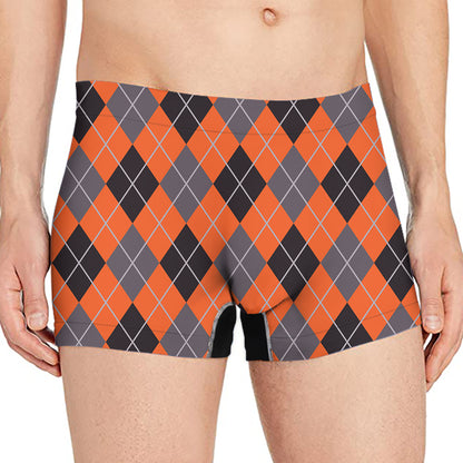 Orange And Grey Halloween Argyle Print Men's Boxer Briefs