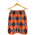 Orange And Grey Halloween Argyle Print Men's Shorts