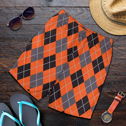 Orange And Grey Halloween Argyle Print Men's Shorts