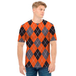 Orange And Grey Halloween Argyle Print Men's T-Shirt