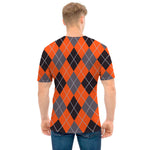 Orange And Grey Halloween Argyle Print Men's T-Shirt