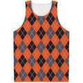 Orange And Grey Halloween Argyle Print Men's Tank Top