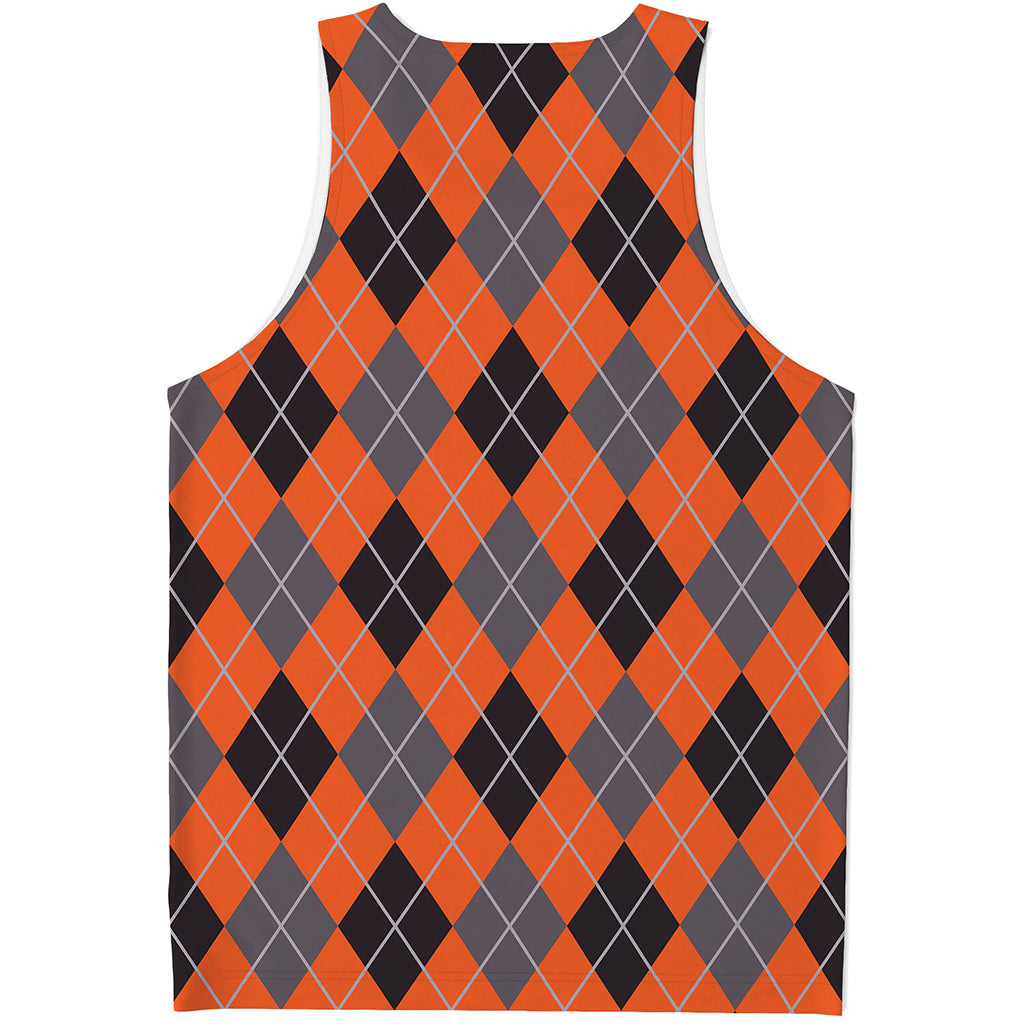 Orange And Grey Halloween Argyle Print Men's Tank Top
