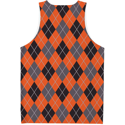 Orange And Grey Halloween Argyle Print Men's Tank Top