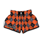 Orange And Grey Halloween Argyle Print Muay Thai Boxing Shorts