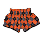 Orange And Grey Halloween Argyle Print Muay Thai Boxing Shorts
