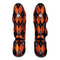 Orange And Grey Halloween Argyle Print Muay Thai Shin Guards