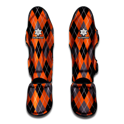 Orange And Grey Halloween Argyle Print Muay Thai Shin Guard