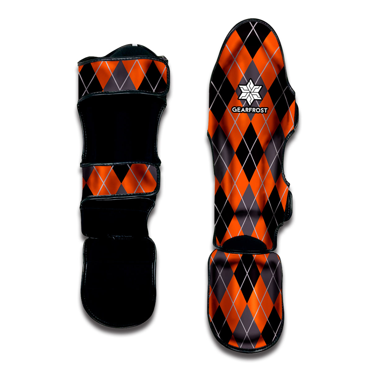 Orange And Grey Halloween Argyle Print Muay Thai Shin Guard