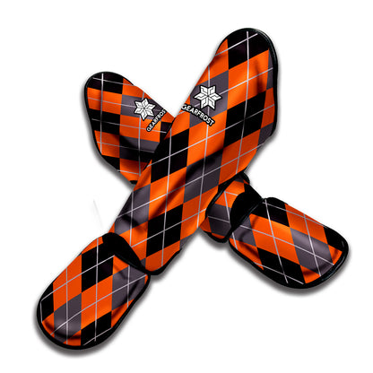 Orange And Grey Halloween Argyle Print Muay Thai Shin Guard