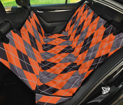 Orange And Grey Halloween Argyle Print Pet Car Back Seat Cover