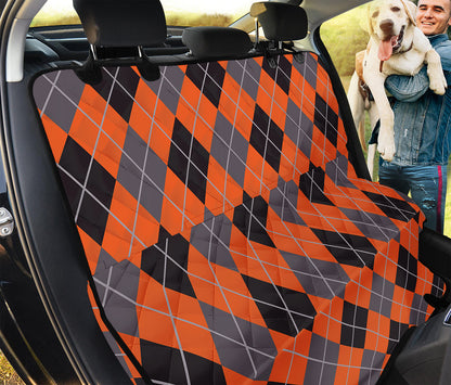 Orange And Grey Halloween Argyle Print Pet Car Back Seat Cover