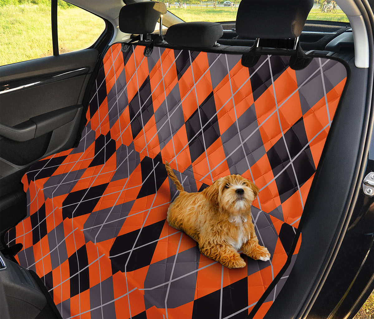 Orange And Grey Halloween Argyle Print Pet Car Back Seat Cover