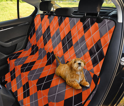 Orange And Grey Halloween Argyle Print Pet Car Back Seat Cover