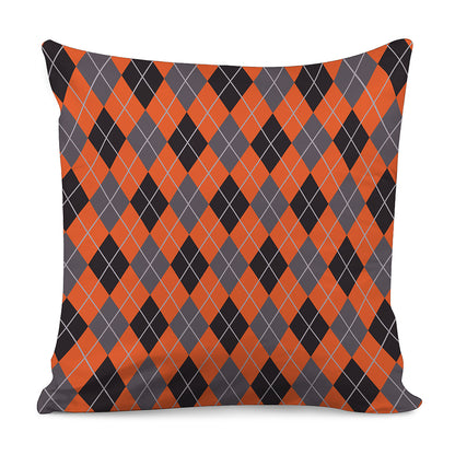 Orange And Grey Halloween Argyle Print Pillow Cover