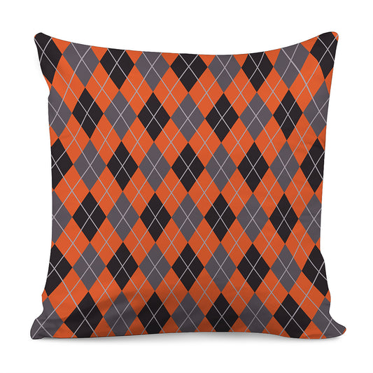 Orange And Grey Halloween Argyle Print Pillow Cover