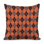 Orange And Grey Halloween Argyle Print Pillow Cover