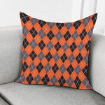 Orange And Grey Halloween Argyle Print Pillow Cover