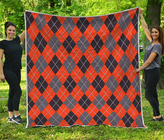 Orange And Grey Halloween Argyle Print Quilt
