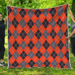 Orange And Grey Halloween Argyle Print Quilt