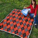 Orange And Grey Halloween Argyle Print Quilt