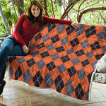 Orange And Grey Halloween Argyle Print Quilt