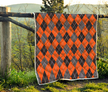 Orange And Grey Halloween Argyle Print Quilt