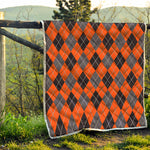 Orange And Grey Halloween Argyle Print Quilt