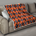 Orange And Grey Halloween Argyle Print Quilt
