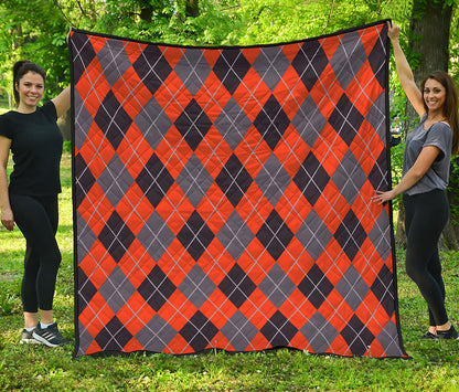 Orange And Grey Halloween Argyle Print Quilt