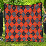 Orange And Grey Halloween Argyle Print Quilt