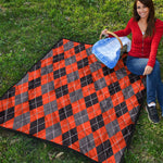 Orange And Grey Halloween Argyle Print Quilt