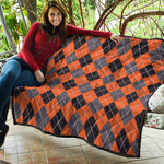 Orange And Grey Halloween Argyle Print Quilt