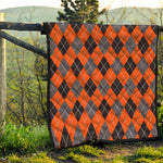 Orange And Grey Halloween Argyle Print Quilt