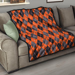 Orange And Grey Halloween Argyle Print Quilt
