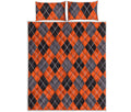 Orange And Grey Halloween Argyle Print Quilt Bed Set