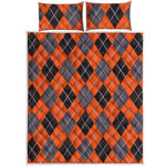 Orange And Grey Halloween Argyle Print Quilt Bed Set