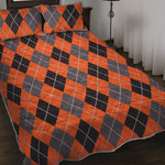 Orange And Grey Halloween Argyle Print Quilt Bed Set